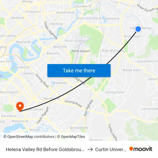 Helena Valley Rd Before Goldsbrough Ent to Curtin University map