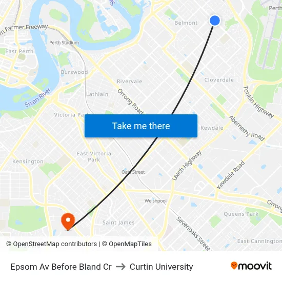 Epsom Av Before Bland Cr to Curtin University map