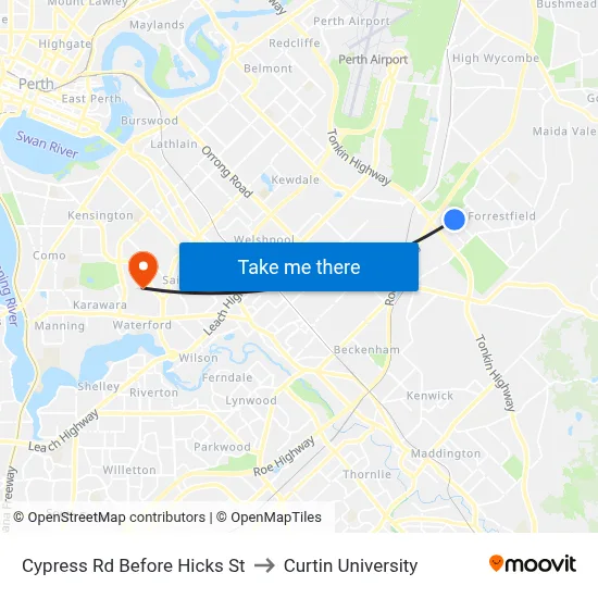 Cypress Rd Before Hicks St to Curtin University map
