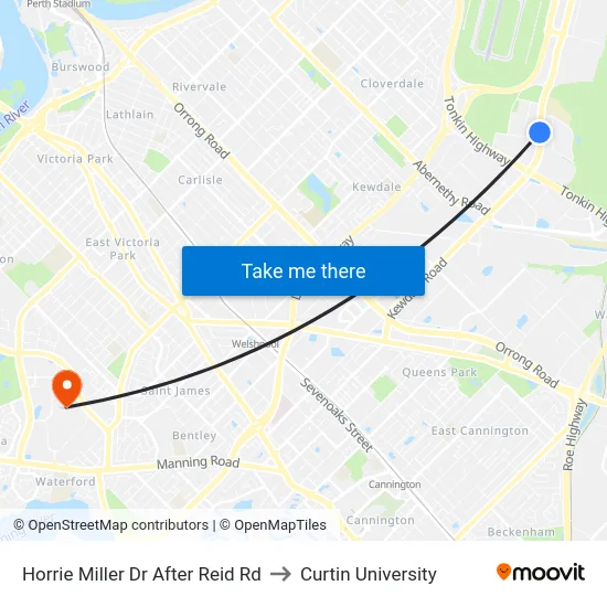 Horrie Miller Dr After Reid Rd to Curtin University map