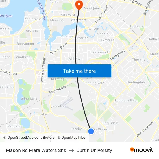 Mason Rd Piara Waters Shs to Curtin University map