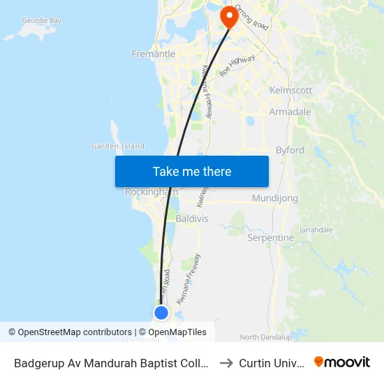 Badgerup Av Mandurah Baptist College Stand 2 to Curtin University map