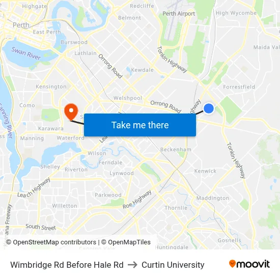 Wimbridge Rd Before Hale Rd to Curtin University map