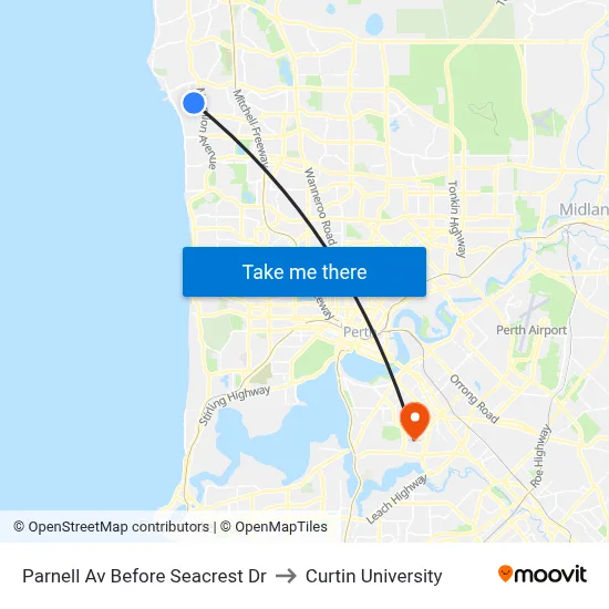 Parnell Av Before Seacrest Dr to Curtin University map