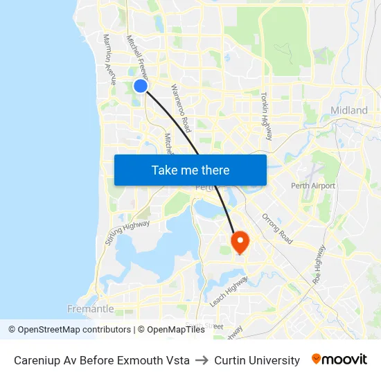 Careniup Av Before  Exmouth Vsta to Curtin University map