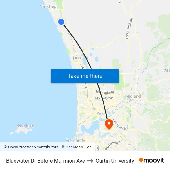 Bluewater Dr Before Marmion Ave to Curtin University map