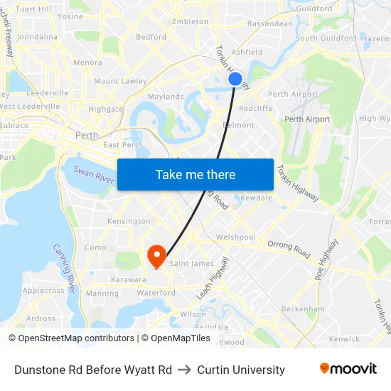 Dunstone Rd Before Wyatt Rd to Curtin University map
