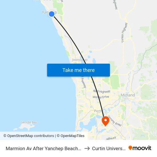 Marmion Av After Yanchep Beach Rd to Curtin University map