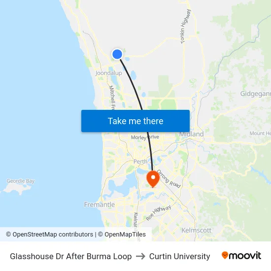 Glasshouse Dr After Burma Loop to Curtin University map
