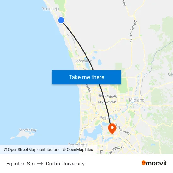 Eglinton Stn to Curtin University map