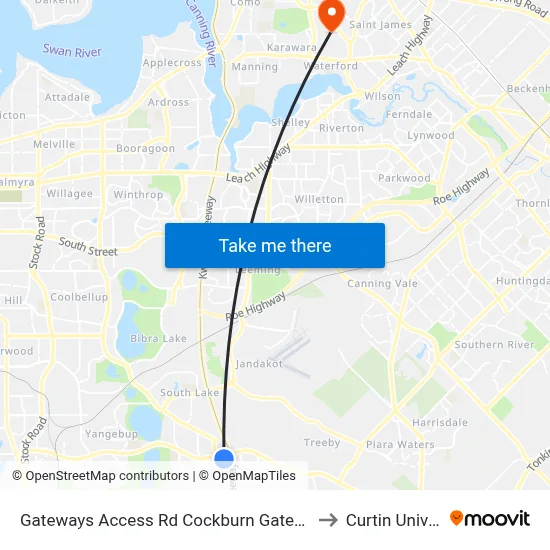 Gateways Access Rd Cockburn Gateway Shop Ctr to Curtin University map