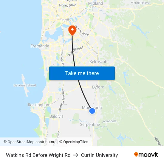 Watkins Rd Before Wright Rd to Curtin University map