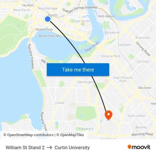 William St Stand 2 to Curtin University map