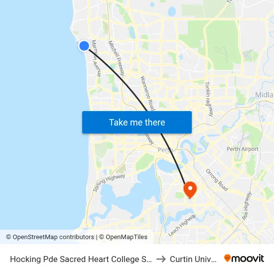 Hocking Pde Sacred Heart College Stand 1 & 2 to Curtin University map