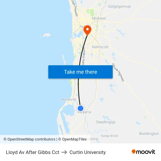 Lloyd Av After Gibbs Cct to Curtin University map