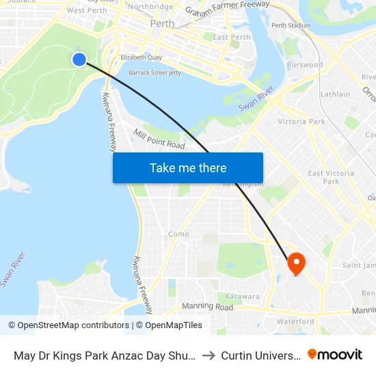 May Dr Kings Park Anzac Day Shuttle to Curtin University map
