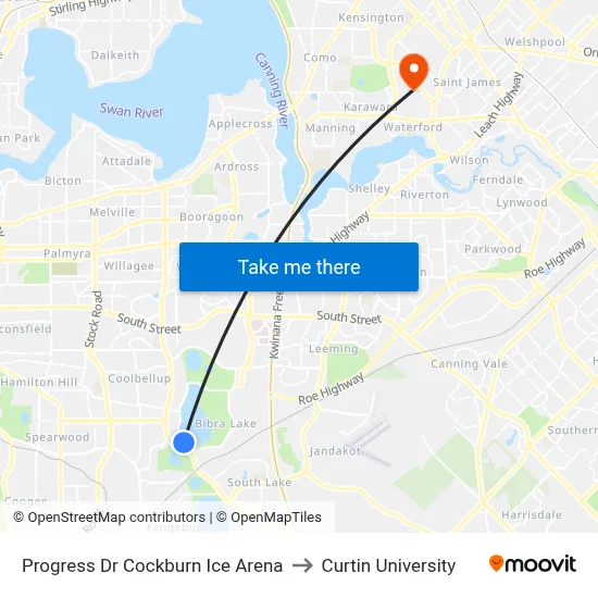 Progress Dr Cockburn Ice Arena to Curtin University map