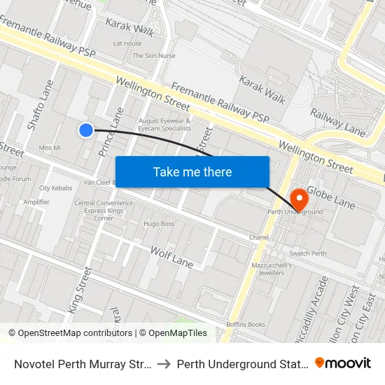 Novotel Perth Murray Street to Perth Underground Station map