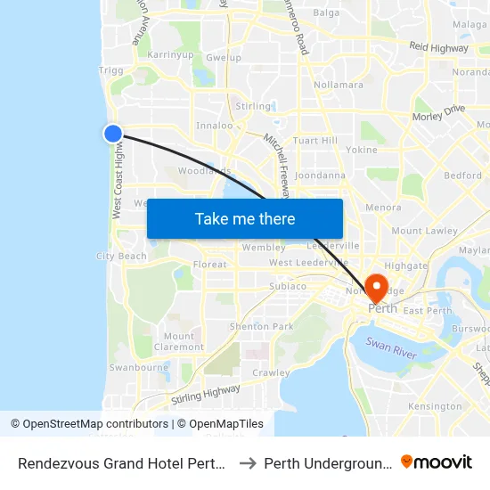 Rendezvous Grand Hotel Perth Scarborough to Perth Underground Station map