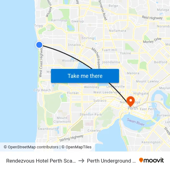Rendezvous Hotel Perth Scarborough to Perth Underground Station map