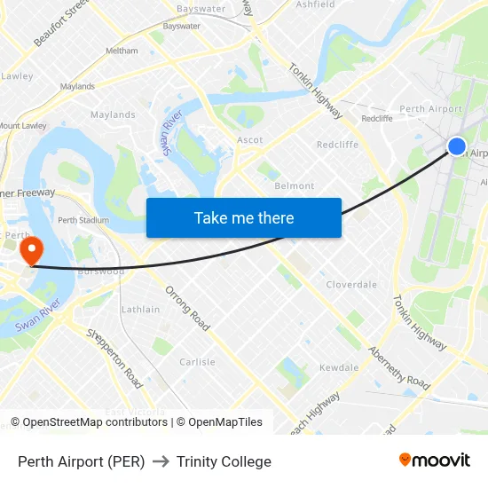 Perth Airport (PER) to Trinity College map