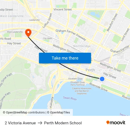2 Victoria Avenue to Perth Modern School map