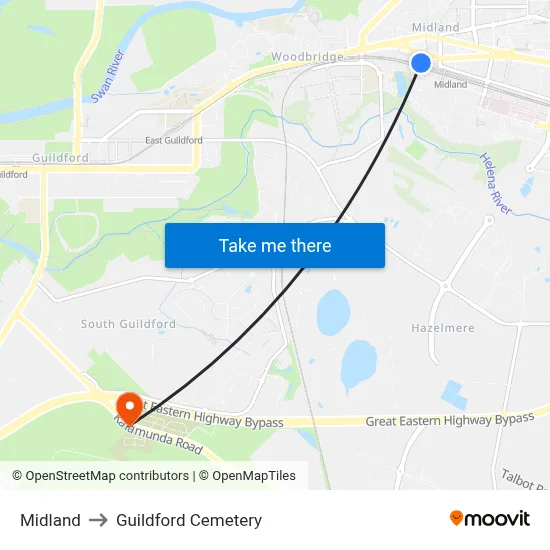 Midland to Guildford Cemetery map