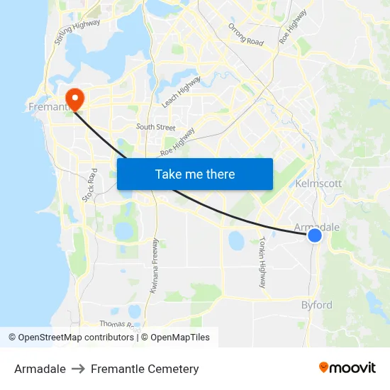 Armadale to Fremantle Cemetery map