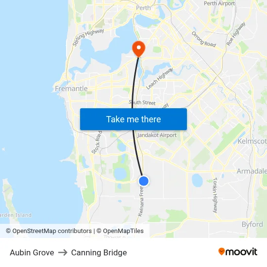Aubin Grove to Canning Bridge map