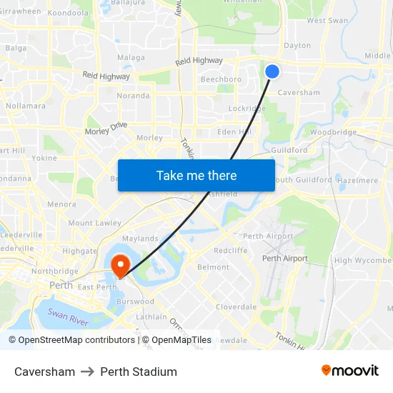 Caversham to Perth Stadium map