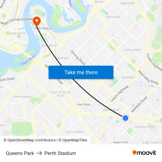 Queens Park to Perth Stadium map