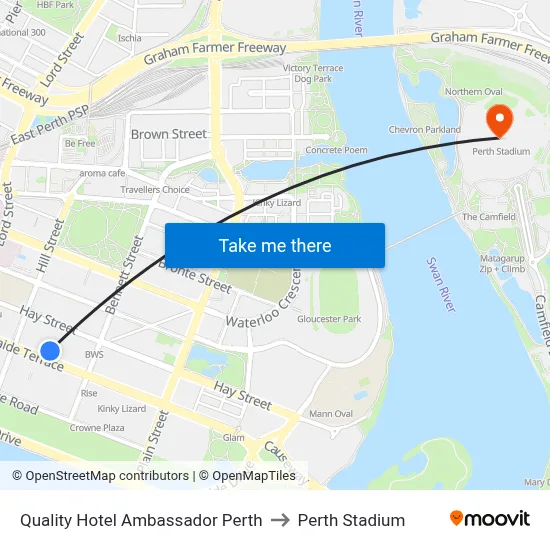 Quality Hotel Ambassador Perth to Perth Stadium map
