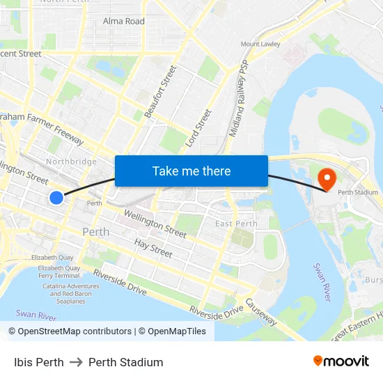 Ibis Perth to Perth Stadium map