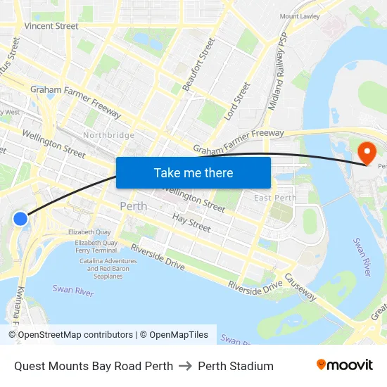 Quest Mounts Bay Road Perth to Perth Stadium map