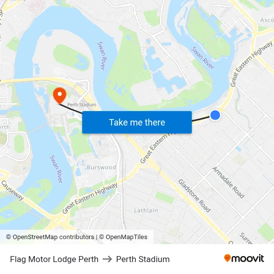 Flag Motor Lodge Perth to Perth Stadium map