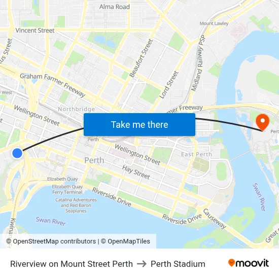 Riverview on Mount Street Perth to Perth Stadium map