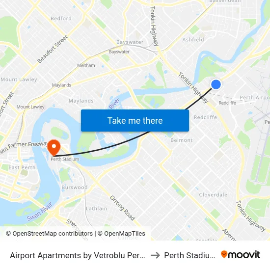 Airport Apartments by Vetroblu Perth to Perth Stadium map