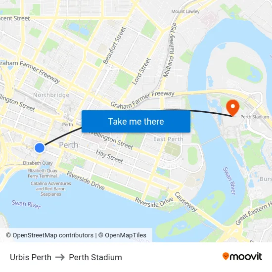Urbis Perth to Perth Stadium map
