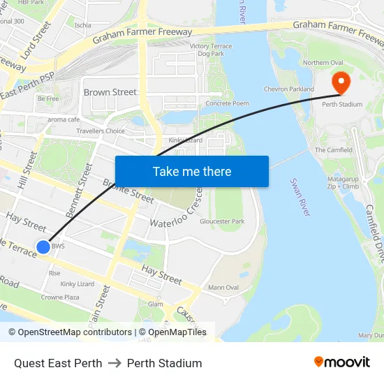 Quest East Perth to Perth Stadium map