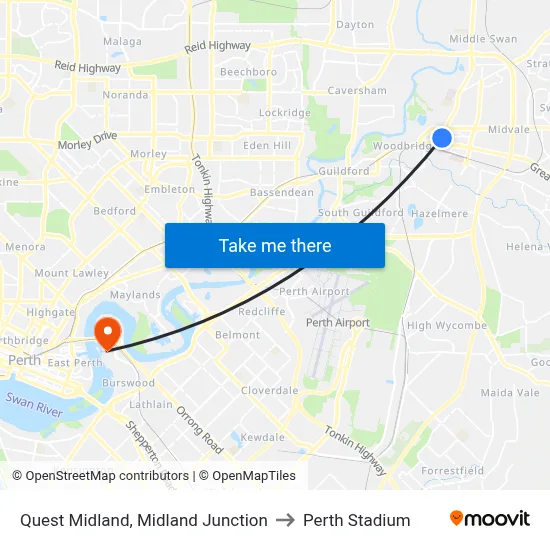 Quest Midland, Midland Junction to Perth Stadium map