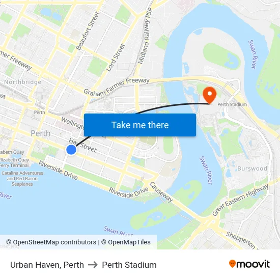 Urban Haven, Perth to Perth Stadium map