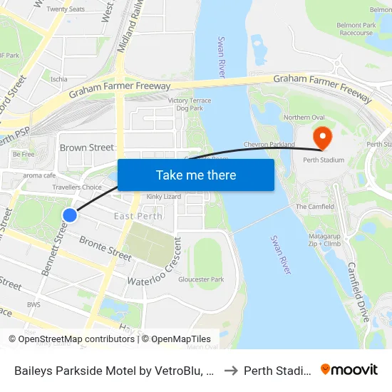 Baileys Parkside Motel by VetroBlu, Perth to Perth Stadium map