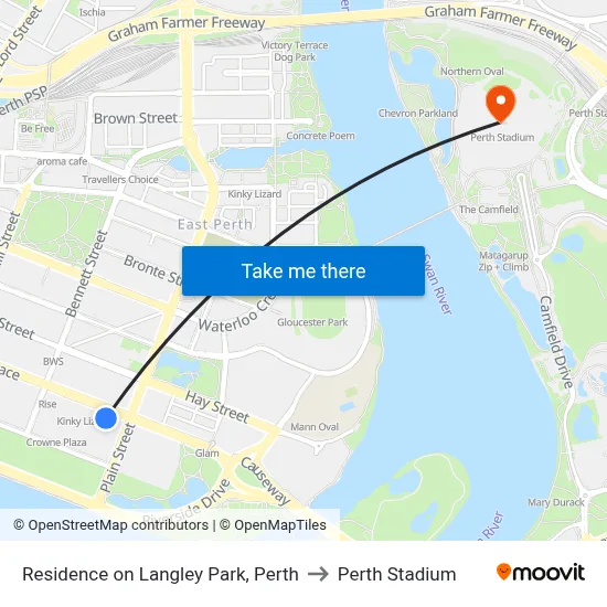 Residence on Langley Park, Perth to Perth Stadium map