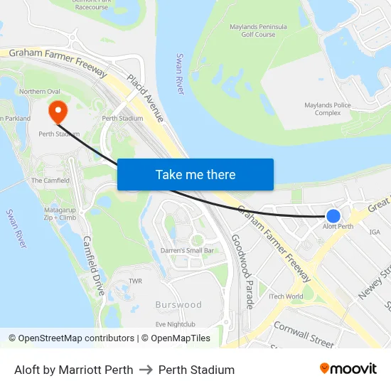 Aloft by Marriott Perth to Perth Stadium map