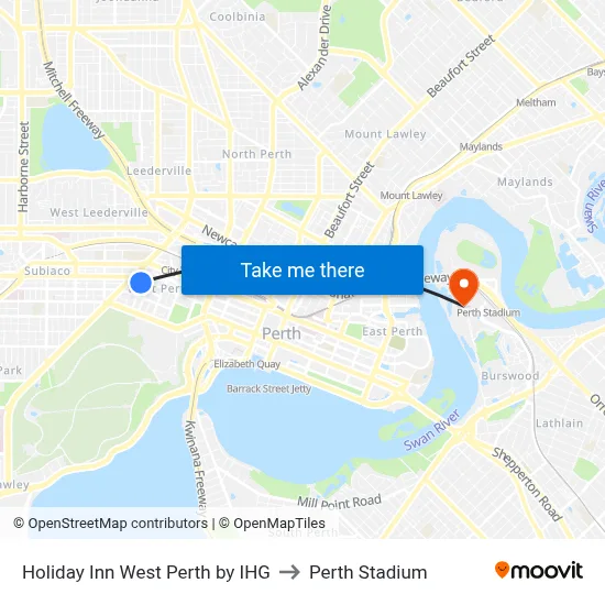 Holiday Inn West Perth by IHG to Perth Stadium map