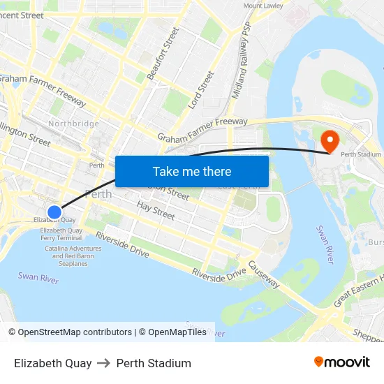 Esplanade to Perth Stadium map