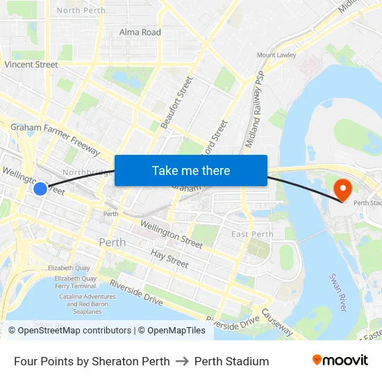 Four Points by Sheraton Perth to Perth Stadium map