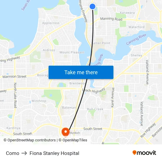 Como to Fiona Stanley Hospital map