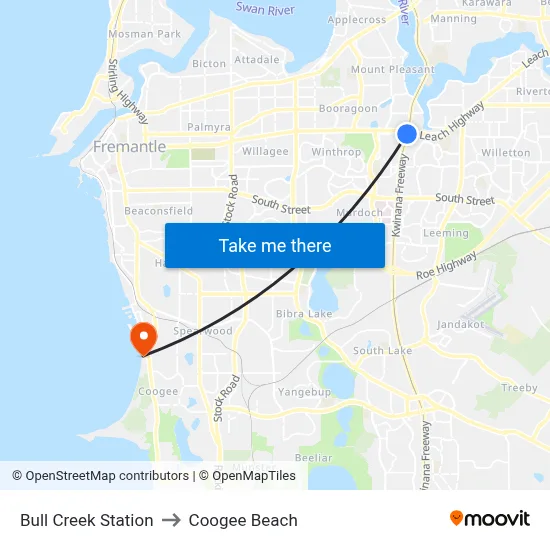 Bull Creek Station to Coogee Beach map