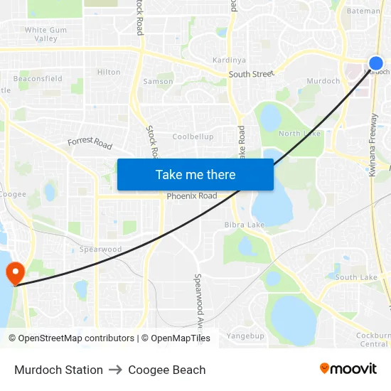Murdoch Station to Coogee Beach map